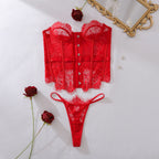 Ellolace Palace Damen Dessous Sets Weidenkorsett String 2-teiliges Set Sexy Heiß Trägerlos Spitze Ausgefallener tiefer V-Ausschnitt Damen Unterwäsche