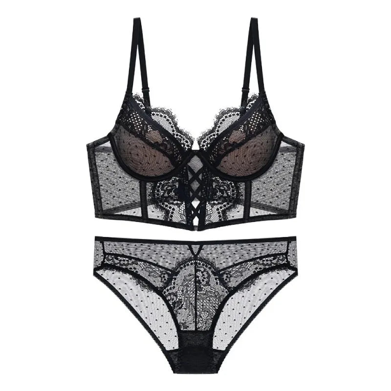 Push-Up-Dessous-Set aus Spitze für Damen, transparentes Chemise mit weichem Bügel-BH, Fischgräten-Teddy, sexy Braut-Flitterwochen-Outfit, S-XL