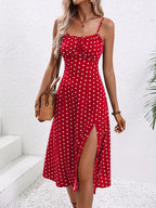 Damen Blumenmuster Spaghettiträger Sommer Boho Strandkleid Druck Elegant Träger Eckiger Ausschnitt Schlitzkleid Vestidos 2024