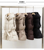 Damen gesteppte Pufferweste, dick, warm, Winter, Kapuzenmantel, einfarbig, ärmellose, gepolsterte Oberbekleidung, kurzer Mantel mit Knopfleiste und Reißverschluss