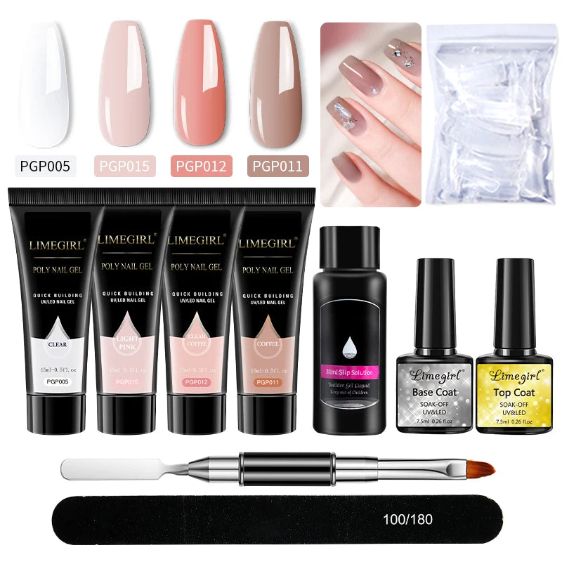 LIMEGIRL Nagelkunst-Set Poly-Nagelgel-Verlängerungs-Soak-Off-Gel-Set Nagelkunst-Acrylgel-Lack-Set für Anfänger Halbpermanentes Gel So