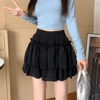Sommer Kawaii Weiß Rüschenrock Damen Mode Slim Fit Minirock Mädchen Y2k All Match Elastischer Hoher Bund Schwarze Faldas