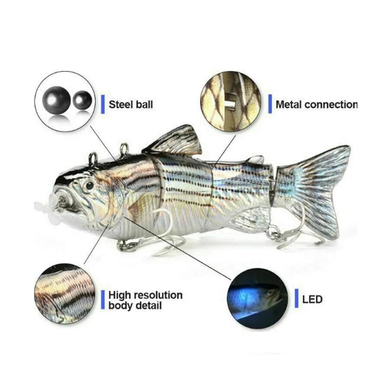 Automatischer Swimbait, elektrischer, robotergesteuerter Angelköder, 4-Segment, automatisch, mehrteiliger Köder, USB-wiederaufladbar, Wobbler, Pesca-Zubehör