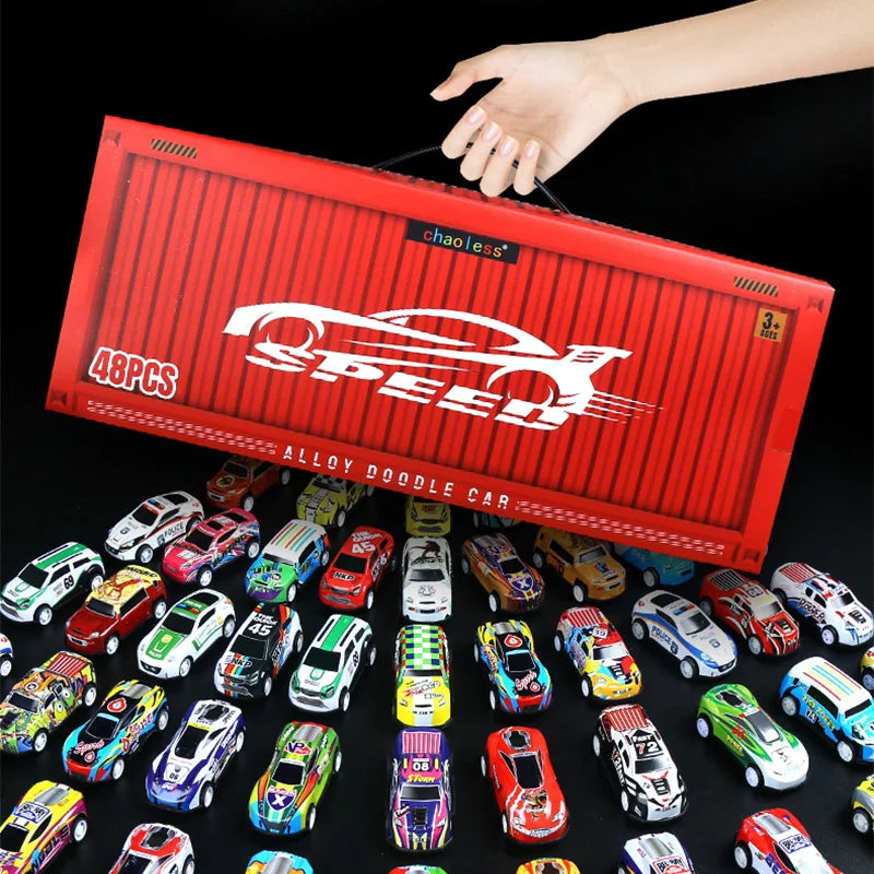 48tlg. Metall-Eisenlegierung Autos LKW Spielzeug Zugstrecke Rennbahn Modellauto-Set für Kinderspielzeug Junge Miniaturwagen Weihnachtsgeschenk Hauptbild