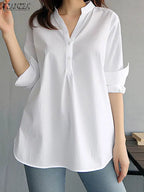 ZANZEA Damen Mode Weiße Hemden Lässig Weite Button-Down-Blusen 2024 Sommer Büro Bluse Koreanische OL V-Ausschnitt Langarm Tuniken
