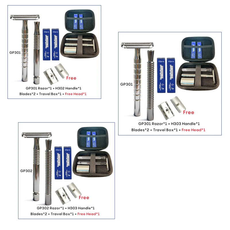 Shavcooo Glide Pro 4D Edelstahl Sicherheitsrasierer Umweltfreundlicher Dual-Halb-Rasierer für Herren und Damen Geschenkset mit Reiseetui