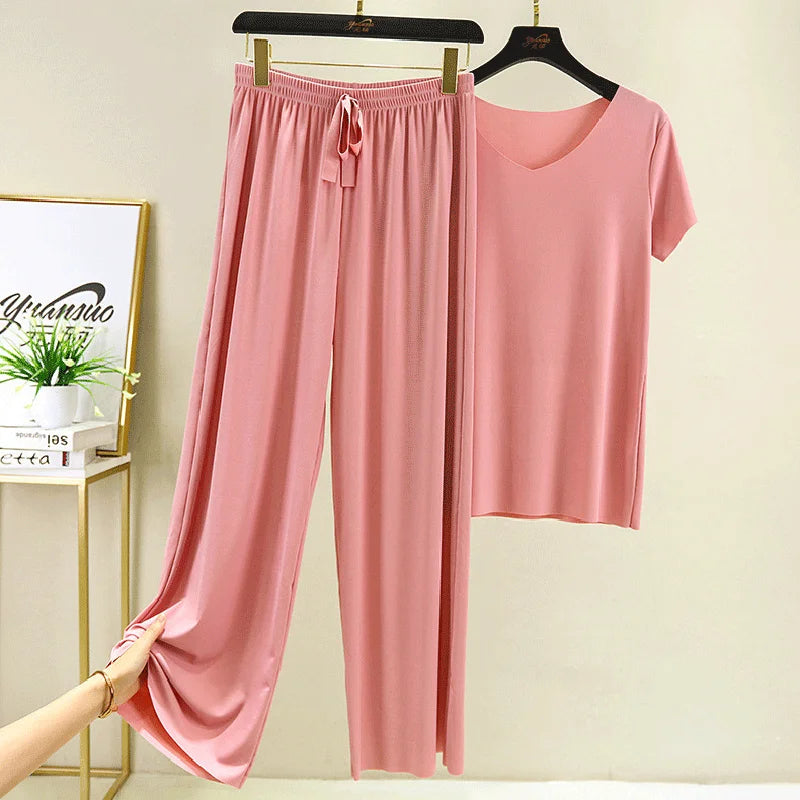 Zweiteiliges Set Damen Oberteil und Hose Sommer 2-teilige Sets Damen Outfits Urlaub 2026 neue Kollektion weite Hose elegant lässig