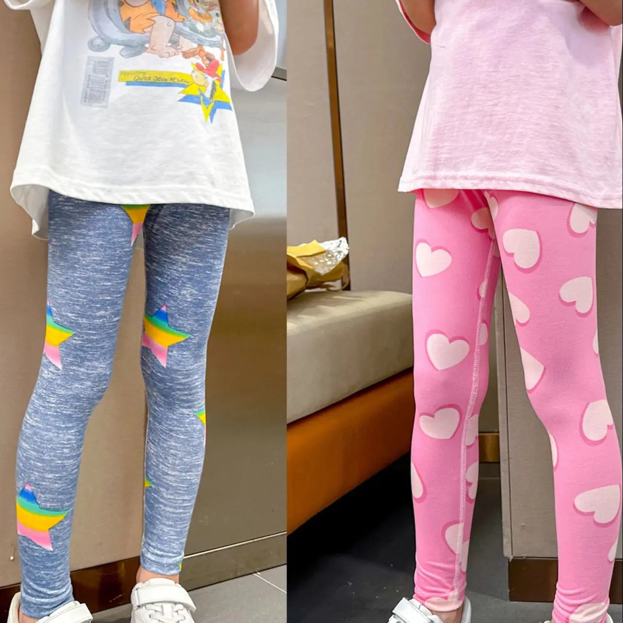 2/4 Stücke Kinder Mix-And-Match Leggings mit Liebes-Aufdruck, Mädchen, lässig, Joker, schmal, 9 Hosen, modische elastische Taille, Valentinstag-Hose Hauptbild