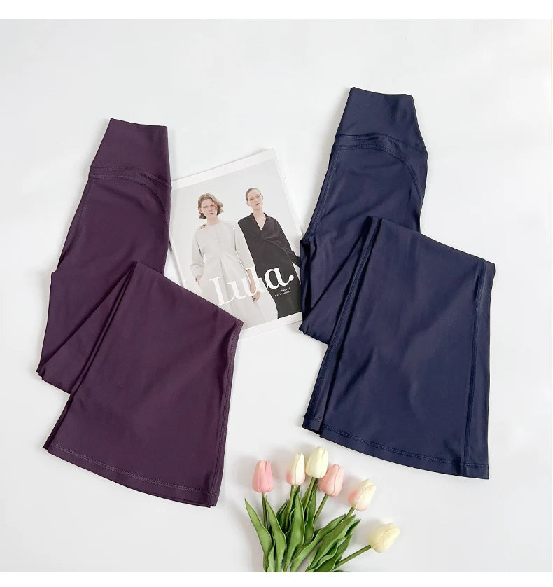 Damen High-Waist Schlag-Yogahosen Bequeme Pilates-Laufleggings Stylische Fitness-Sporthosen