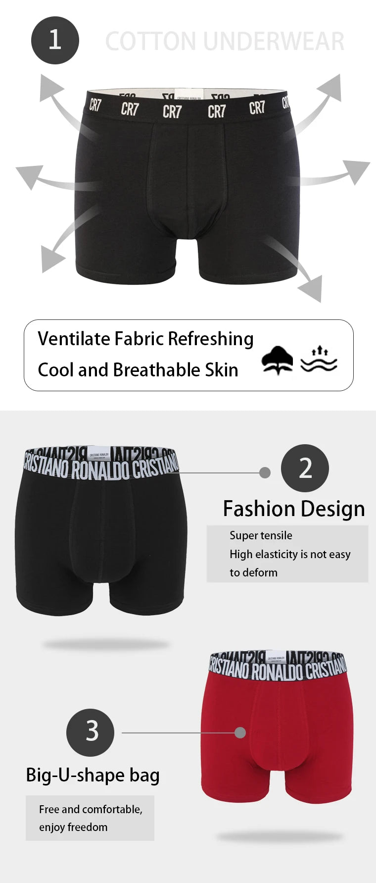 CRIIS SEVEN 7 Boxer Hombre Cotton Cristiano Ronaldo Herren Sport Shorts Unterwäsche Männliche Marke Boxershorts Herrenslips Herren Geschenk Unterhose