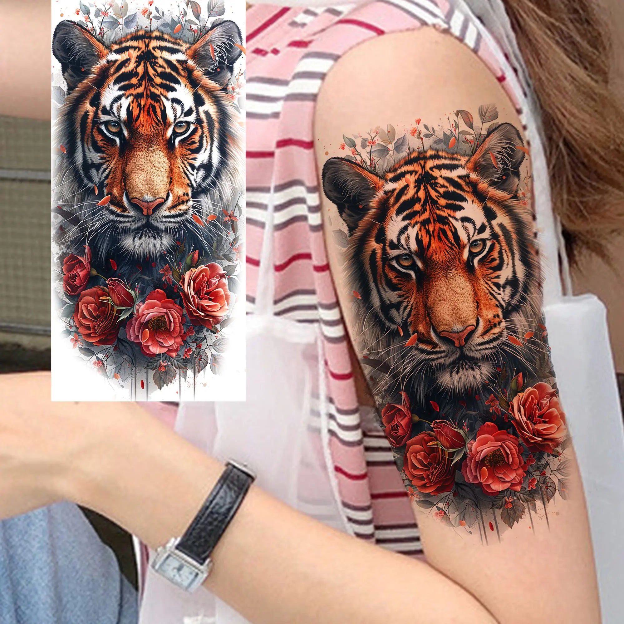 1 Blatt einzigartige Aquarell-Löwe-Tiger-Tier-Temporäre Tattoos langanhaltend wasserdicht Fuchs Eule gefälschter Tattoo-Aufkleber Körperkunst Tattoo