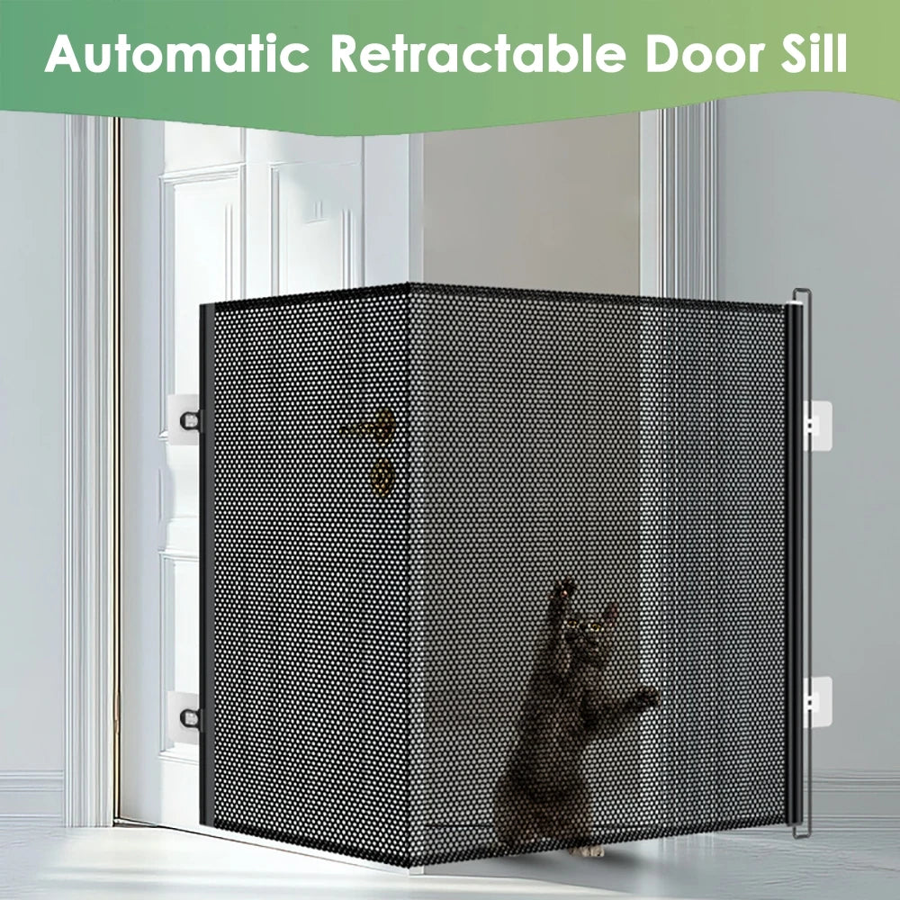 150×78cm Retractable Pet Gate Extendable Mesh Safety Barrier for Dogs Cats No Drill Installation Child Proof Gate Stairs Door