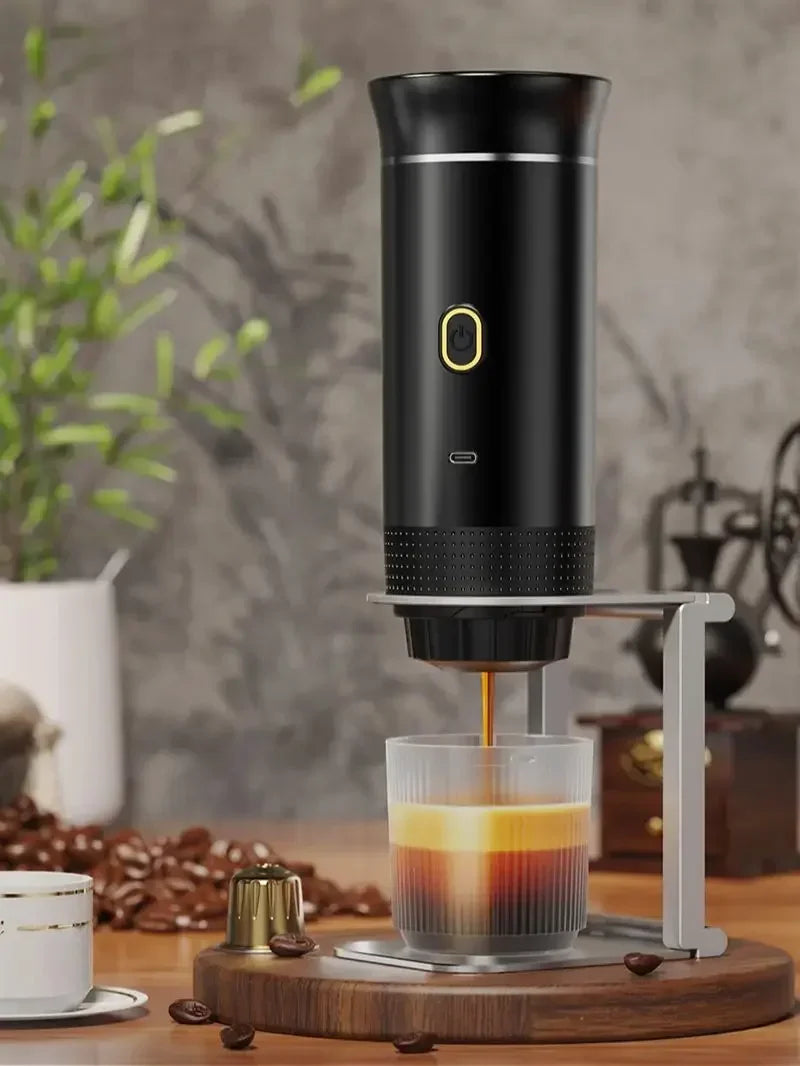 Kabellose elektrische tragbare Espresso-Kaffeemaschine für Auto & Zuhause, Camping-Kaffeemaschine, 3-in-1 Kapsel-Pulver-Reisekaffeemaschine