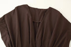 KONDALA 2026 Frühling Sommer Vintage Damenkleid Mode Einreihig Schärpen Drapierter V-Ausschnitt Ärmellos Schicke Braune Damenkleider