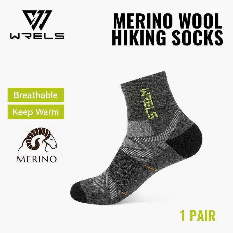 WRELS 1/2/3 Paar Merinowollsocken Wander-Laufsocken Atmungsaktiv Gepolstert Schweißableitend Warm Thermisch Kompressions-Wollsocken