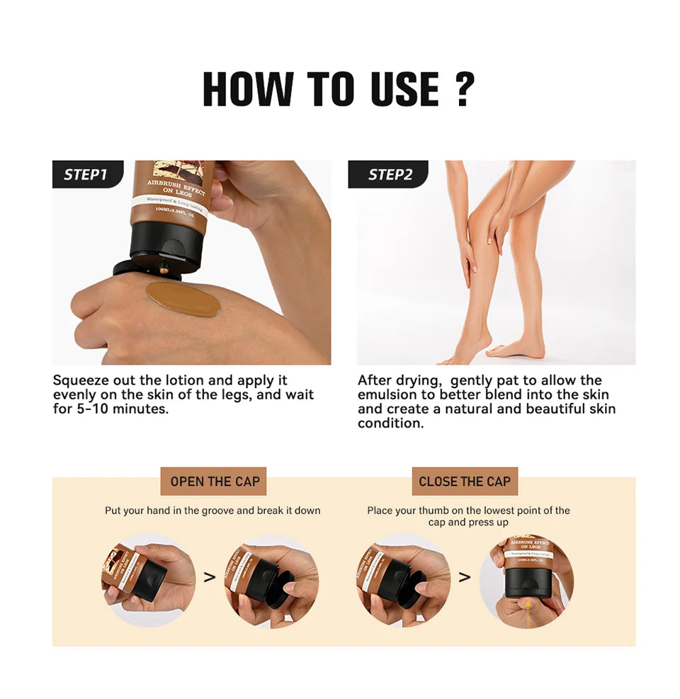 Wasserdichte Körper-Foundation mit gratis Puderquaste, Bronze Bein Make-up, lang anhaltende Bräunungscreme 100ml 3 Farben