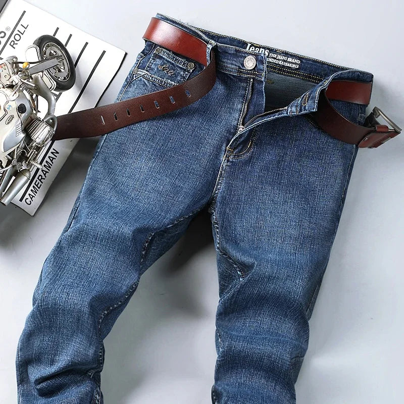 WTHINLEE Business Herren Jeans Casual Straight Stretch Mode Klassische Blaue Arbeits-Denim-Hosen Herren Markenbekleidung Größe 28-40