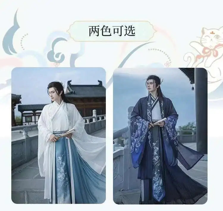 Originelles Chinesisches Blumenwolken Hanfu Kleid Herren Damen Traditionelles Weijin-Perioden Farbverlauf Kostüm Nischen Fee Cosplay Kleidung