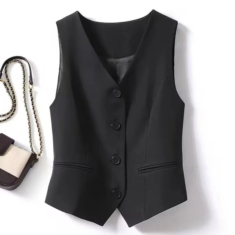 Frühling Sommer Koreanische Mode Weste 2025 Neue Damen Kurze Mode V-Ausschnitt Ärmellose Freizeit Blazer Weste Mäntel Weibliche Oberteile