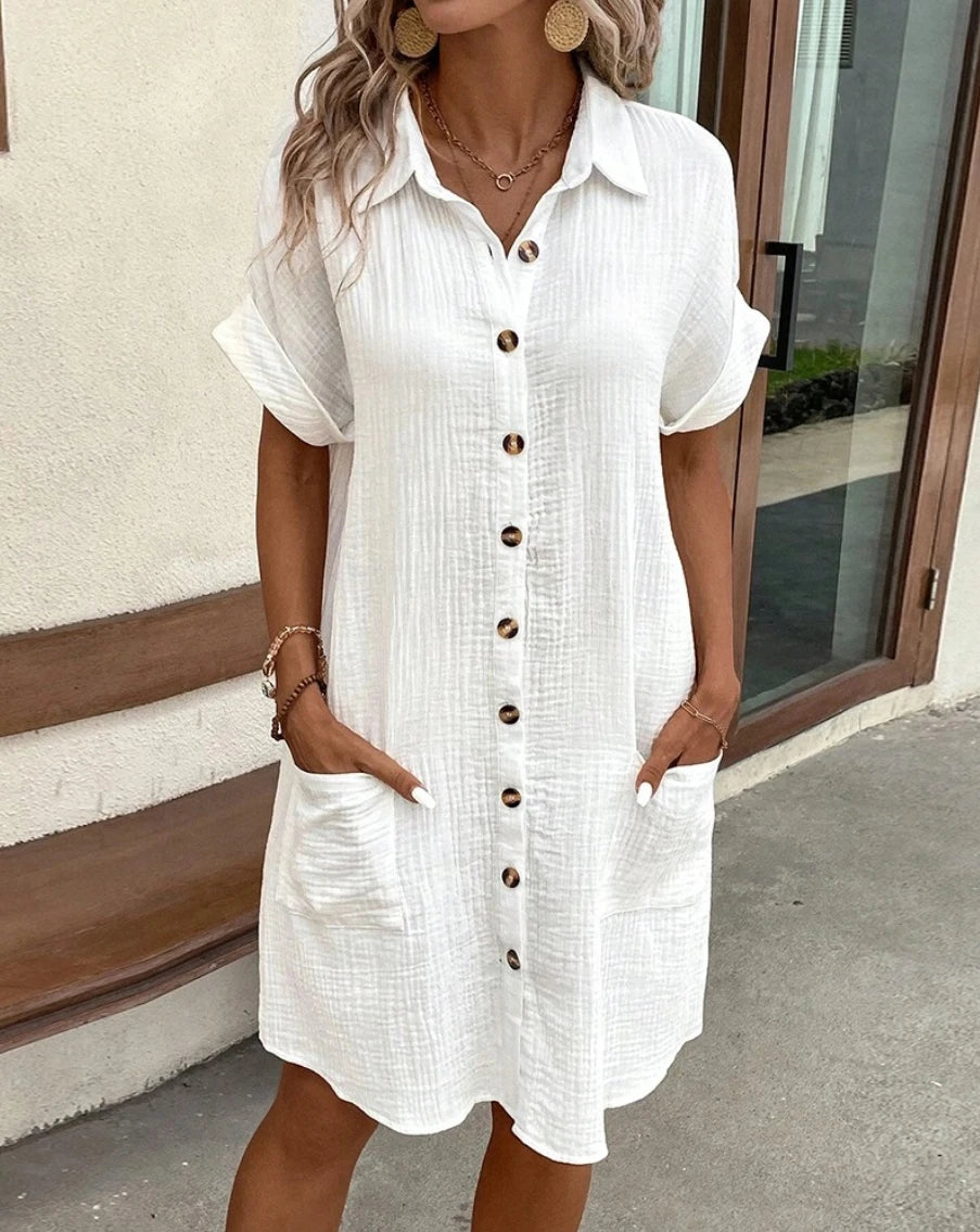 Vintage Damen Solid Mini Kleid Sommer Mode V-Ausschnitt Dreiviertelärmel Baumwolle Leinen Kleid Damen Lässige Urlaub Vestidos Hauptbild