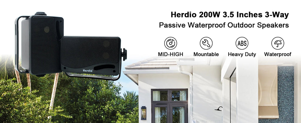Herdio 3,5 Zoll passive Outdoor-Lautsprecher, kabelgebunden, wasserdicht, 200W, 3-Wege, Premium, montierbar, Wandlautsprecher für Terrasse, Marine, Boot