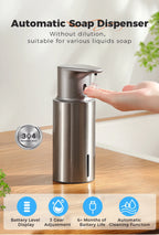 480ml Küchen-Seifenspender Automatischer Sensor Händedesinfektionsmittel Maschine Intelligenter elektrischer Körperwasch-Seifenspender aus 304 Edelstahl