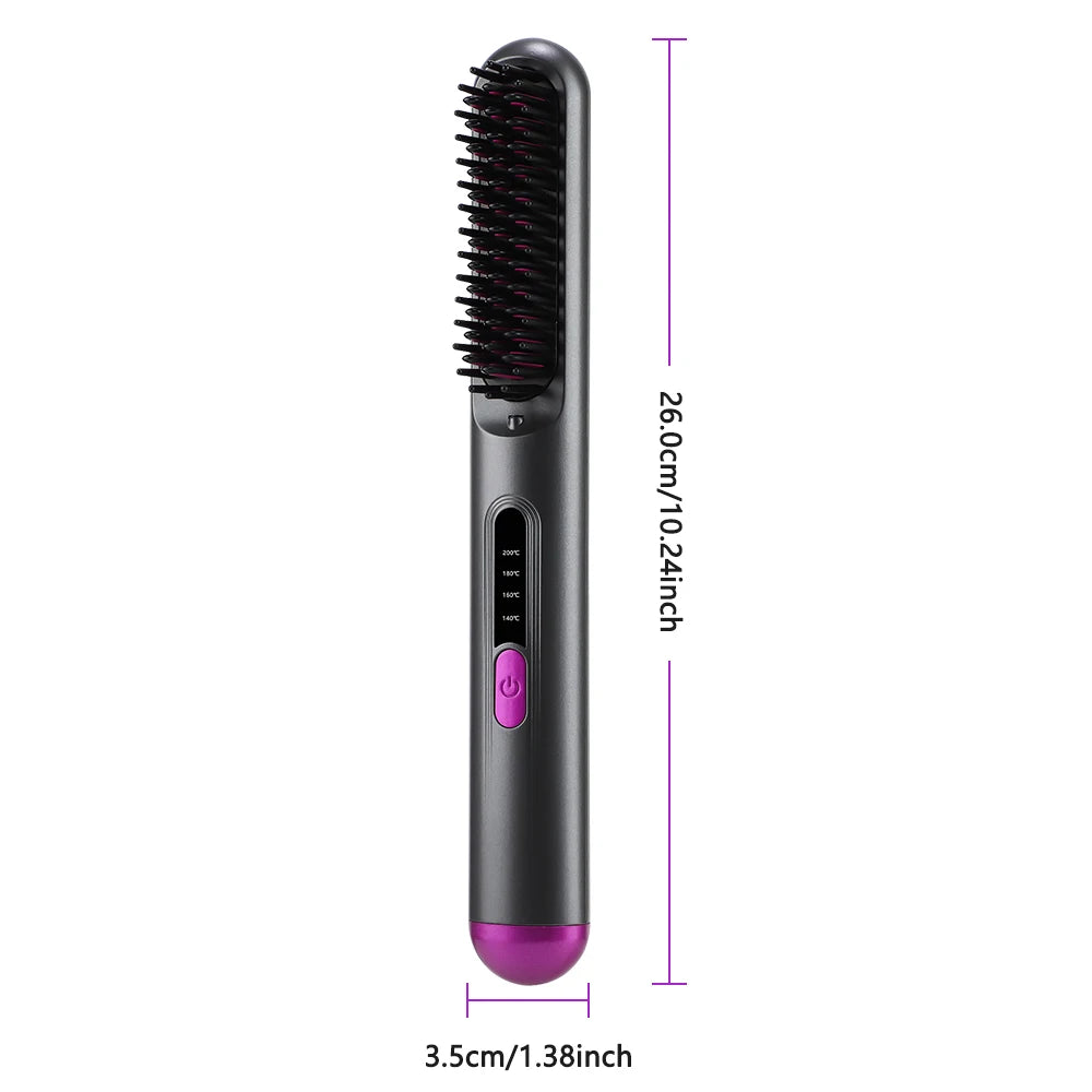 Cordless Hair Straightener Brush 3 Temperature Electric Negative Ions Ceramic Anti-Scald Heated Comb Hair Styling Tools