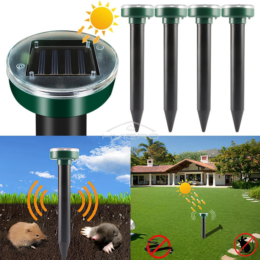 4/8X Solar-Vertreiber Solarbetrieben Ultraschall Sonic Maus Maulwurf Schädlings Nagetier Abwehr Vibrationswelle Garten Rasen Bauernhof Feld Außenbereich