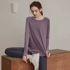 Lockere, schnell trocknende Sportoberteile, Damen-Langarmshirts, Yogabekleidung, atmungsaktive Lauf- und Fitnessbekleidung, figurformend