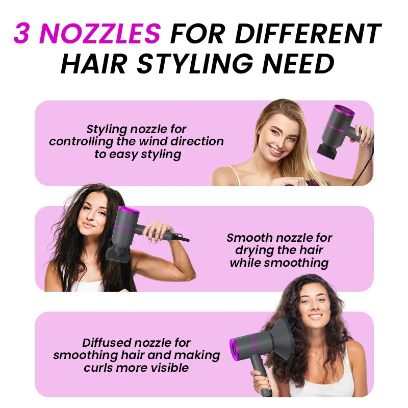 Professioneller Föhn für Reisen und Zuhause, leistungsstark, ionisch, Friseur-Salonausstattung, Heiß- und Kaltluft, Super Black One Step Haartrockner