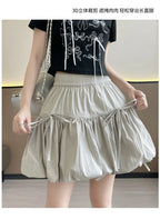 Süße Schleifen Plissierte Flauschige Röcke für Damen Sommer Koreanischer Stil Elastische Taille Laternenrock Damen Lockerer Weißer A-Linien Minirock