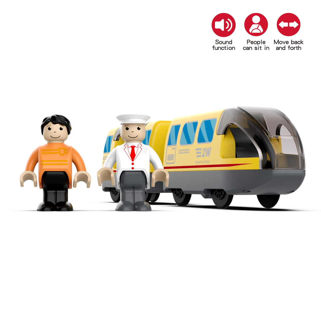 Kid Magnetische Elektrische Zug Lokomotive Holzschienen Slot Diecast Eisenbahn mit Zwei Waggons Zug Holzspielzeug Biro Leduo Gleis