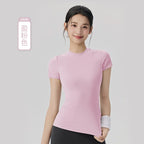 Frühlings- und Sommer-Yoga-Kleidung, kurzärmlig, nackt, eng anliegend, Fitness-Kleidung für Damen, Outdoor-Laufen, Training, Sport-T-Shirt