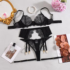 Elegant Lingeries Sexy Hot Exclusive Coffee Bra Belt Thong 3PC with Leg Circles Cute Intimate Lace Tempted Tipsy Set