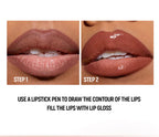 Schwarzer brauner, spitz zulaufender Lipliner-Konturenstift, doppelseitiger Spiegel, aufpolsternder Lippenglanz, kristallklarer Lipgloss, sexy roter Lippen-Tint-Make-up