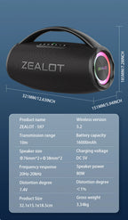 ZEALOT-S97 80W Tragbarer Bluetooth-Outdoor-Lautsprecher, HiFi-Sound, Subwoofer, Dual Pairing, Schnellladefunktion, 16000mAh Akku