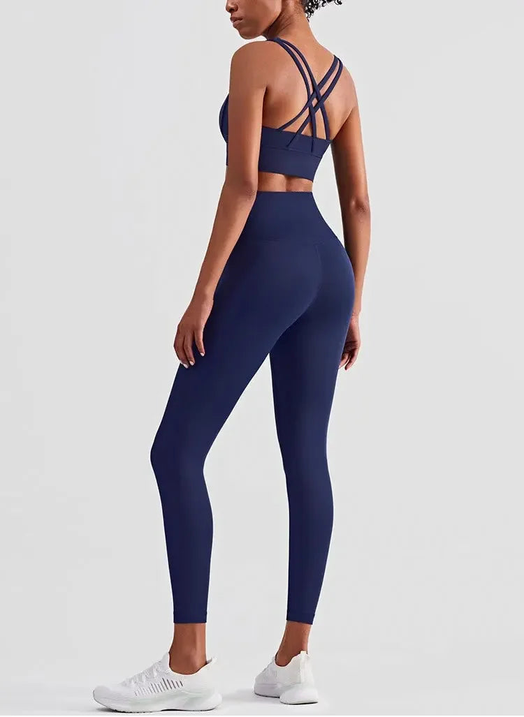 2-teiliger Yoga-Anzug für Damen Trainingsanzug Sportkleidung Pilates Fitness-Anzug Gym Workout Push-up Kleidung Sport-BH Leggings-Anzug