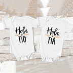 Hola Tio Tia Schwangerschaftsankündigung Baby Body Strampler Säuglingskleidung Freizeit-Overalls Schwangerschaftsgeschenk für neue Tante Onkel