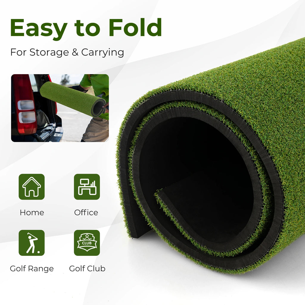 Golf-Schlagmatte, 1,5 m x 0,9 m Kunstrasen Golf-Übungsmatte mit 2 Golf-Gummi-Tees und 2 Ausrichthilfen, tragbar für Golf