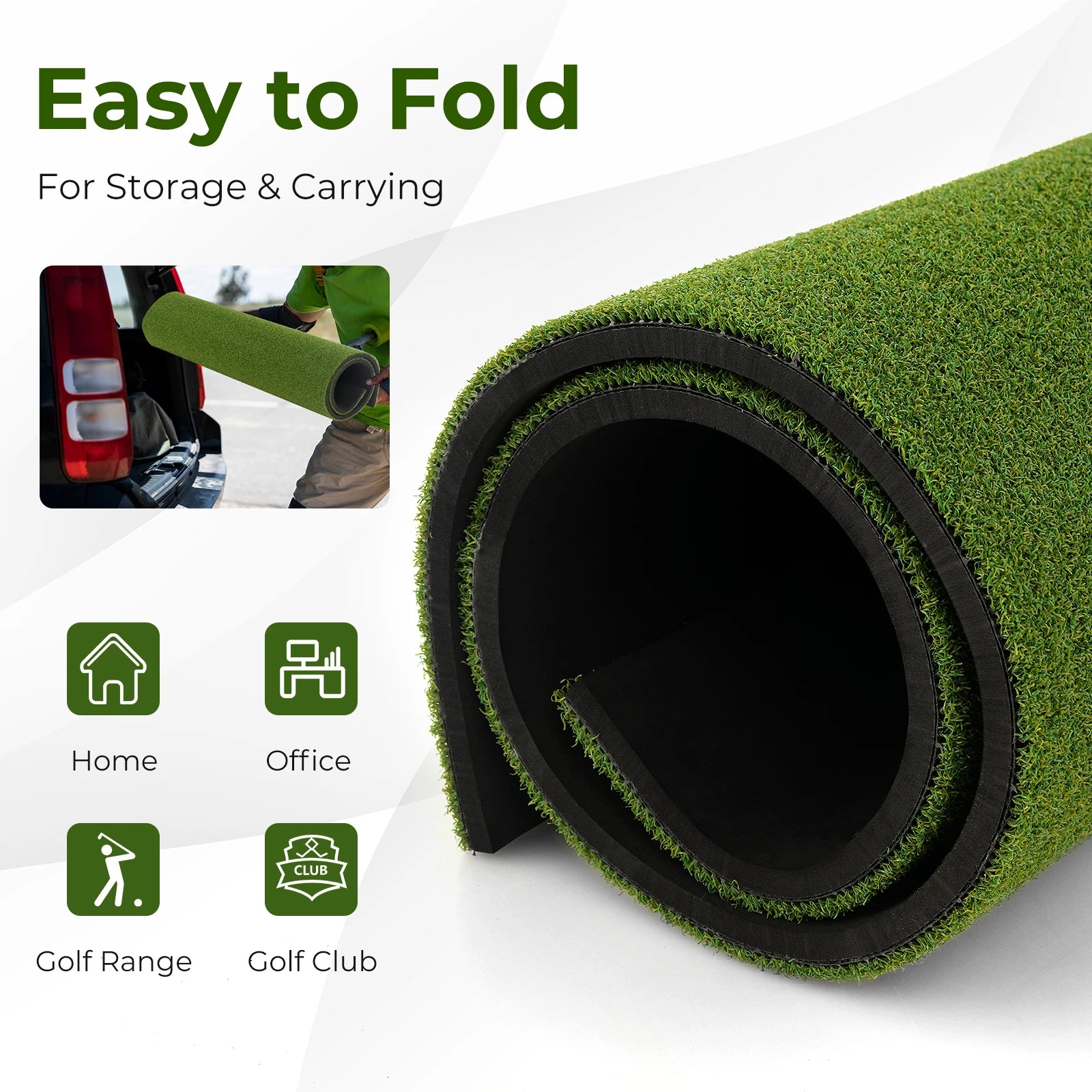 Golf-Schlagmatte, 1,5 m x 0,9 m Kunstrasen Golf-Übungsmatte mit 2 Golf-Gummi-Tees und 2 Ausrichthilfen, tragbar für Golf
