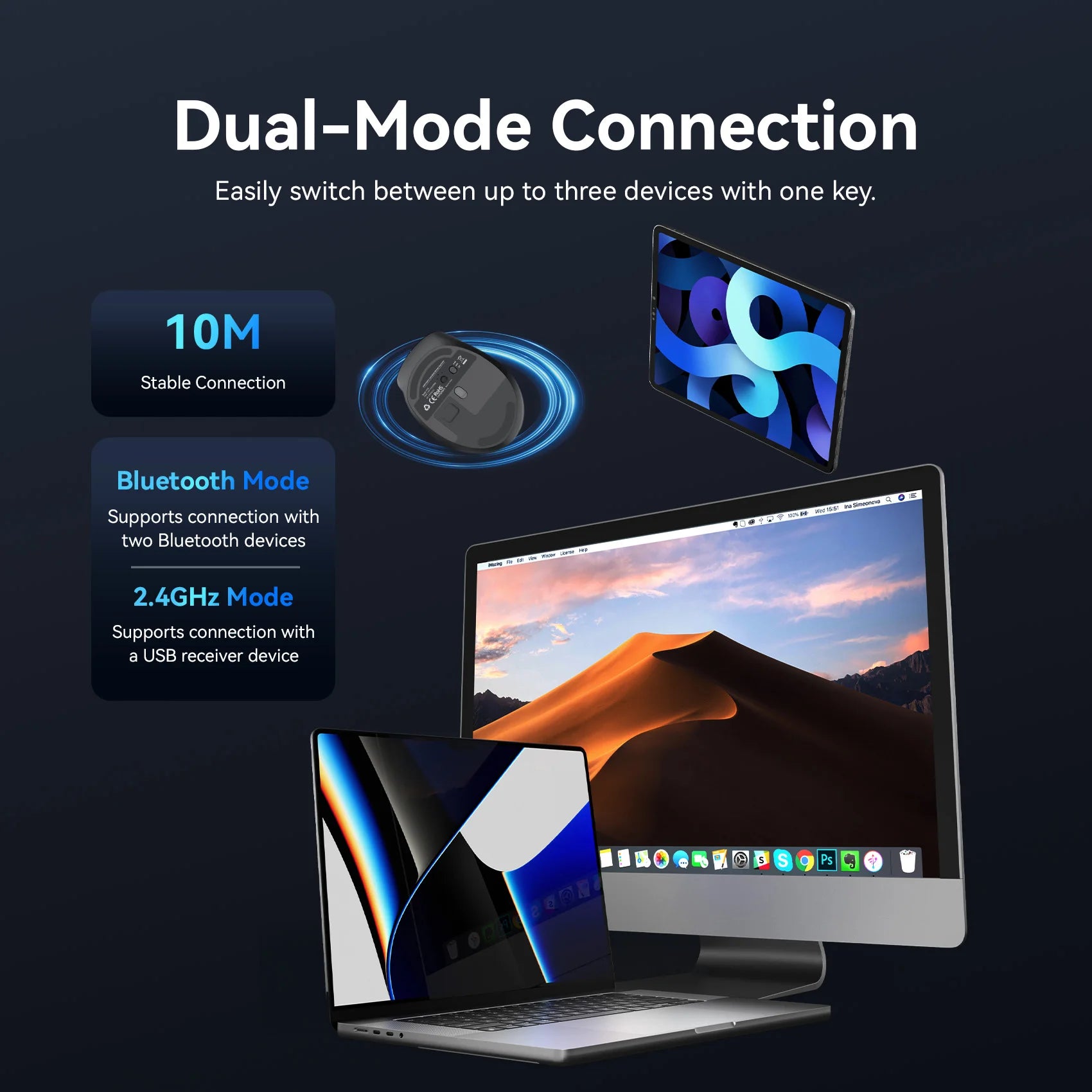 Vention Kabellose Bluetooth 5.1 Maus USB 2.4G Dual-Mode Ergonomische 4000 DPI Stille 6-Tasten-Maus für MacBook Tablet Laptop PC Mäuse