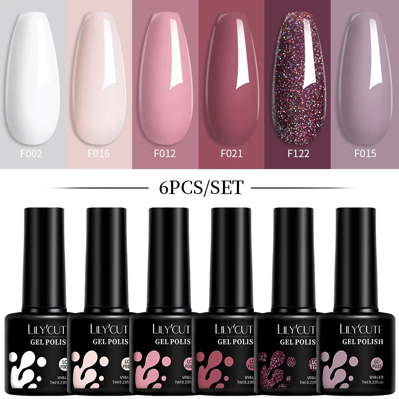 LILYCUTE 7ML 6PCS Neon Gel Nagellack Set fluoreszierend Farbwechsel Semi Permanent Soak Off Maniküre-Kit Nail Art Gel