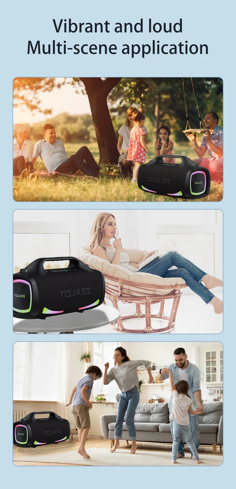 ZEALOT S79 Bluetooth-Lautsprecher 100W Tragbarer Subwoofer HiFi Dual Pairing Schnellladung 24000mAh Akku