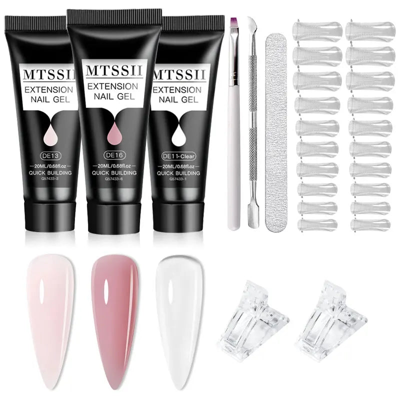 24-teiliges Set 20ml Poly Nail Extension Gel Kit Mini-UV-Lampe Versiegelung mit Basislack Überlack Professionelles Poly-UV-Nagelgel-Kit Starter-Kit