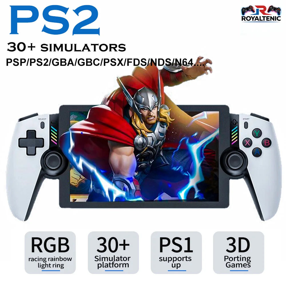 M28 Retro Handheld-Videospielkonsole, 7,1-Zoll-Bildschirm, über 30 Emulatoren für PS2/PS1/PSP, 3D-Dual-Analog-Sticks [God of War Klassiker