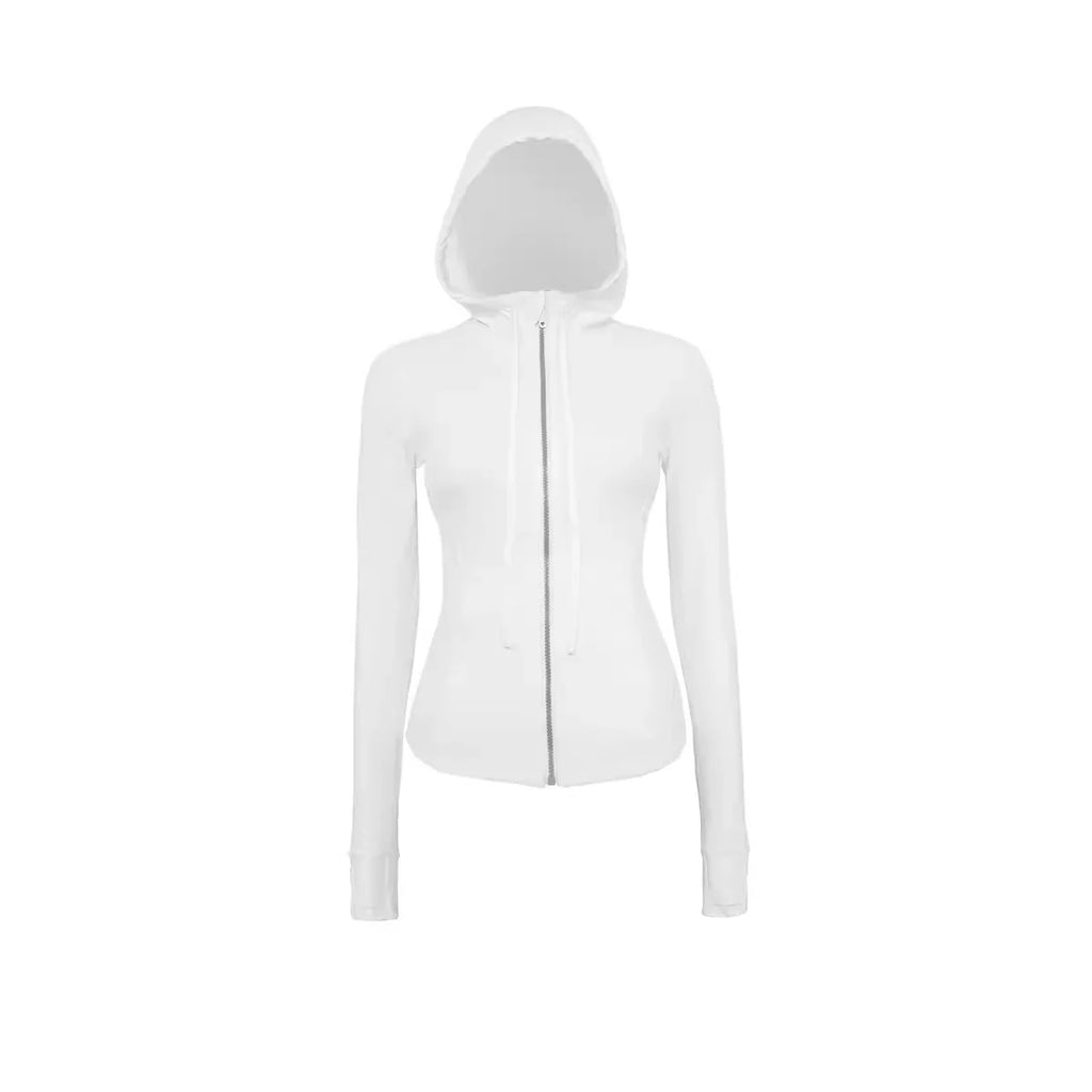 Damen Kapuzen-Sportanzug für Outdoor, Laufen, Fitness und Yoga, atmungsaktiv, lange Ärmel, Strickjacke