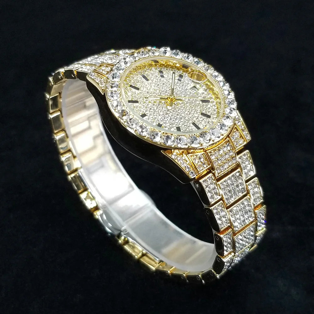 Elegante Diamantenuhren Damen Mode Silber Rund Edelstahl Quarzuhr Iced Out Glänzend Wasserdichte Uhr Geschenk für Frauen