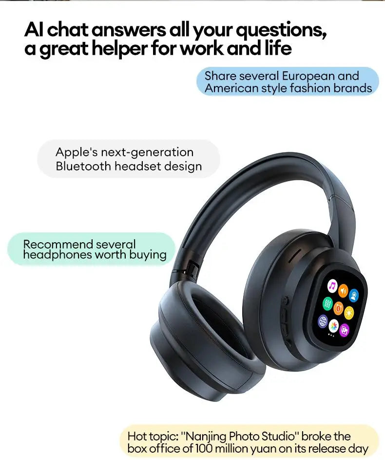 AI LCD Touchscreen Shock Bass Headsets HIFI Sound Kabellose Bluetooth-Kopfhörer ANC Geräuschunterdrückung Gamer-Ohrhörer mit Mikrofon