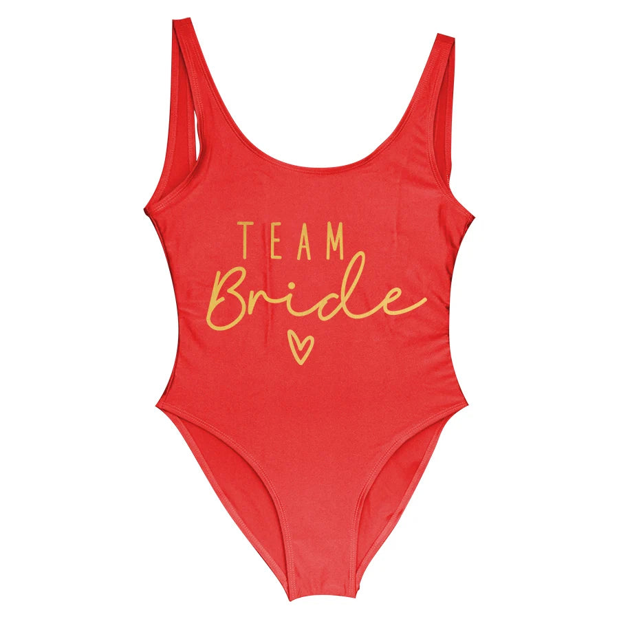 Junggesellinnenabschied Badeanzüge Einteiler Team Braut Bademode Braut zu sein Frau Rosa Bademode Bachelorette Strandmode Badeanzüge