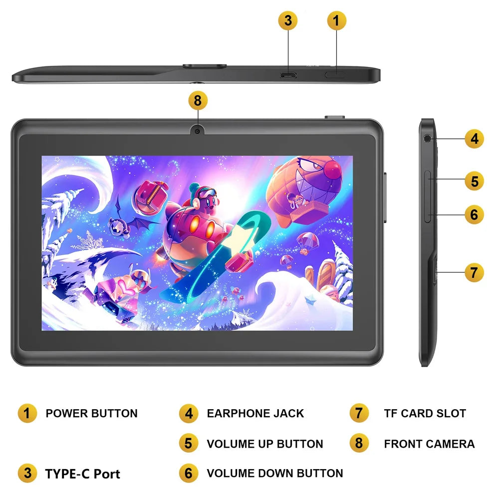 Neues 7-Zoll-Kinder-Tablet Android 13, 4GB RAM 64GB ROM, 1TB erweiterbar, WiFi, Bluetooth, 4000mAh Akku, Software mit Schutzhülle